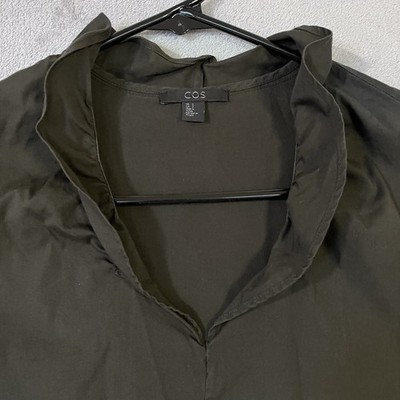 COS Womens Black Blouse Stand Up Ruffle Collar 3/4 Sleeve Shirt Size 2