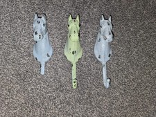 Cast Iron Horse Head Hooks x3 ( One Broken Hook) Green And Blue