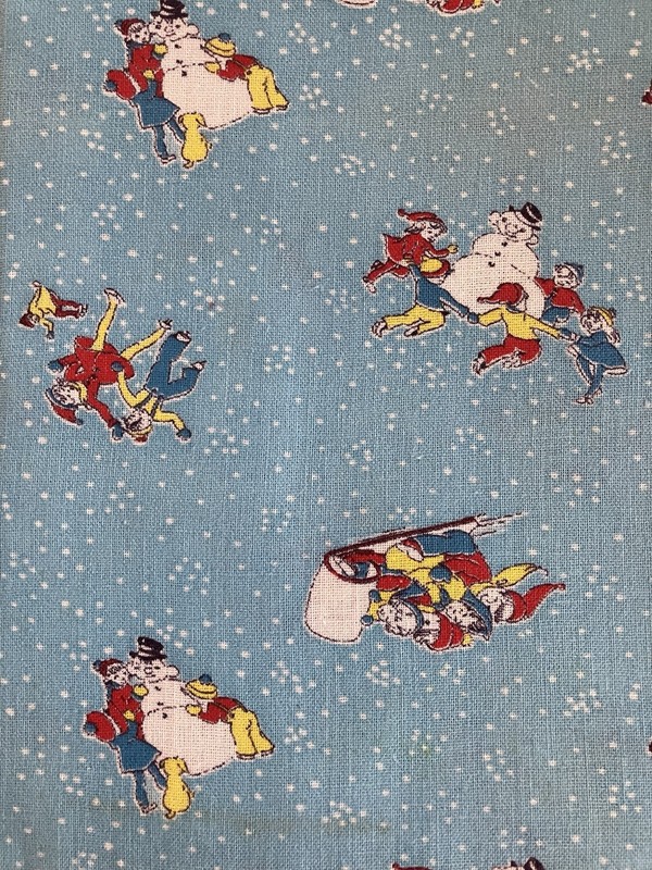 Vtg VHTF/RARE Half Feedsack Partial Novelty Children Play Snow Feed Flour Sack