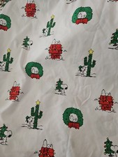 Berkshire Peanuts Snoopy Christmas Wreath Cactus Etc Queen Flat Sheet 102" X 90"