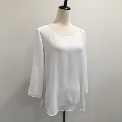PLEIONE White Roll Tab Sleeve Sheer Chiffon Lightweight Shirt Womens sz Small
