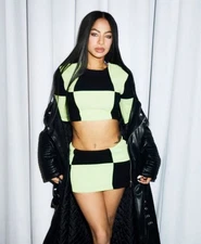 BNWT AKIRA Skirt Set Lime And Black Checkered Women’s sz L 
