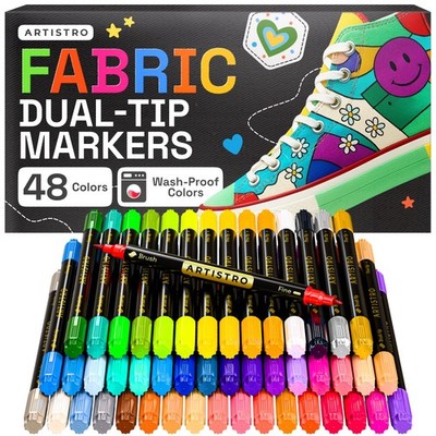 48 Dual-Tip Fabric Markers - Fabric Decorating Kit - Permanent for Clothes - ...