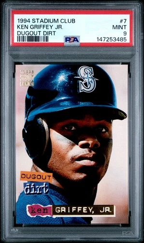147253485 Ken Griffey, Jr 1994 Topps Stadium Club #7 Dugout Dirt PSA 9