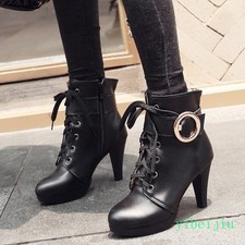 Women's Fashion Ankle Boots High Heel Shoes Party Round Toe Pumps Zipper Lady