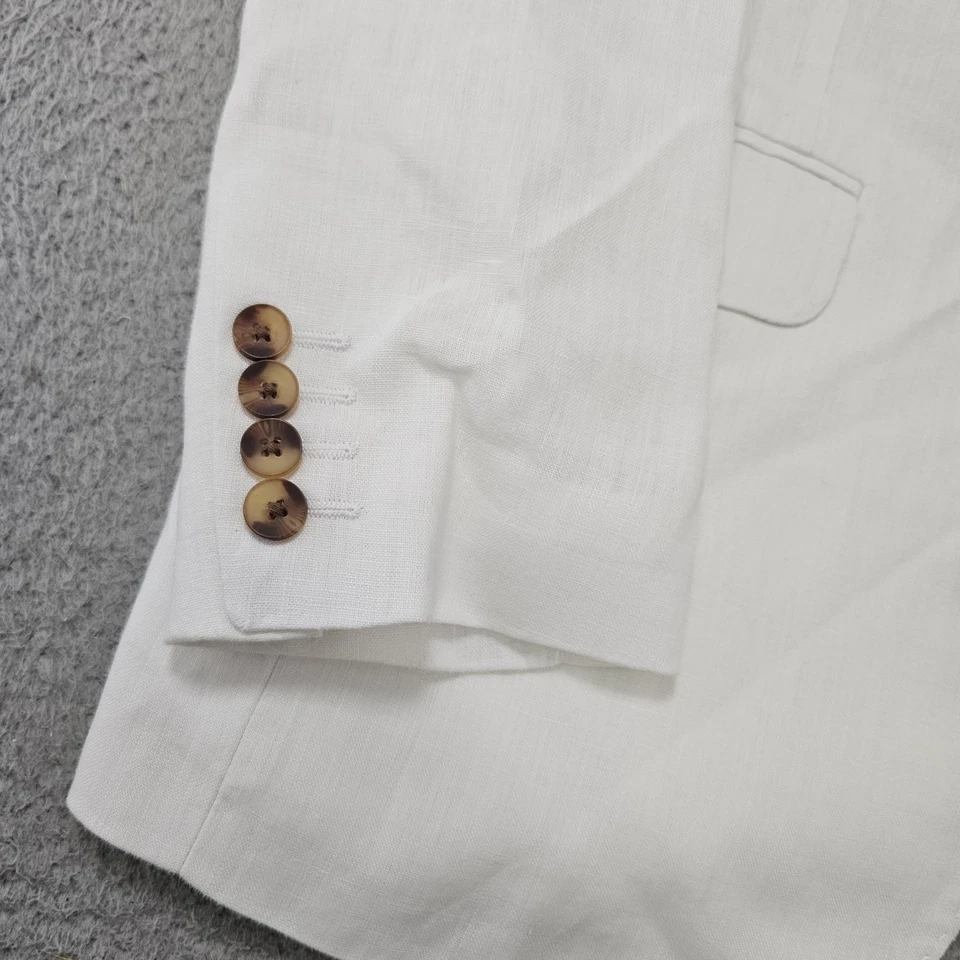 Club Room Linen Suit Mens Medium 32x30 White 100% Linen 2 Button Blazer Set - Image 3 of 4