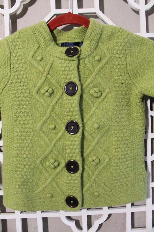 Boden Sweater Girls 10 Green Cable Knit Large Buttons 100% Wool - Image 3 of 4