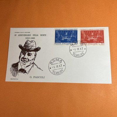 FDC OLYMPIA 50 JAHRE MORTE G. PASCOLI - UMSCHLAG ERSTER TAG FDC SAMMLUNG