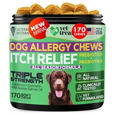 Vet Treat Dog Allergy Relief Chews - 170 Dog Allergy Chews - Itch Relief for ...