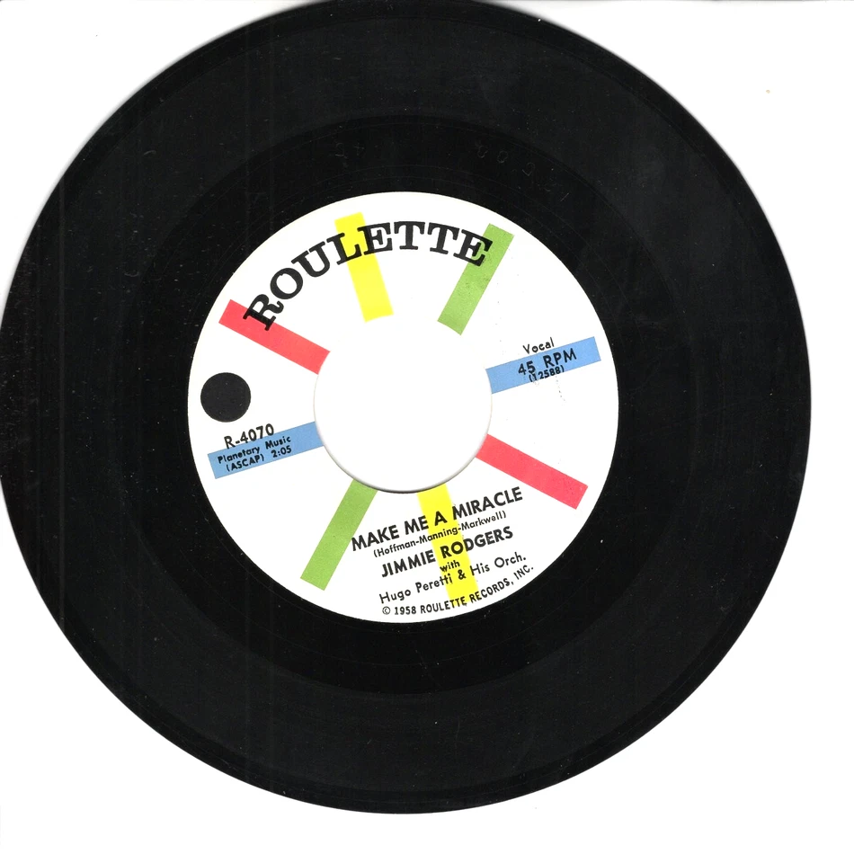 JIMMIE RODGERS: SECRETLY / MAKE ME A MIRICLE .. W/PIC .. 45 RPM 8285 - Image 3 of 3