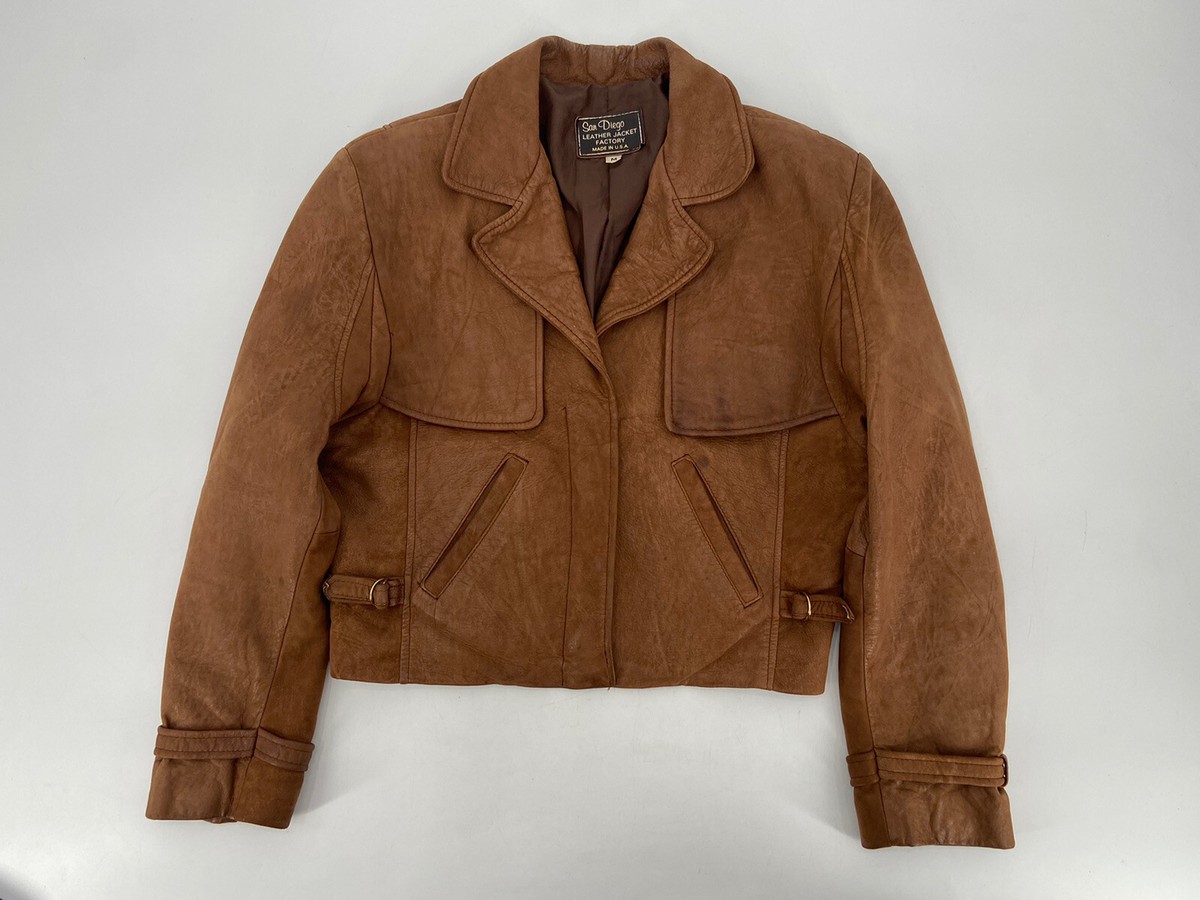 VTG SAN DIEGO LEATHER JACKET FACTORY MADE IN USA WOMEN