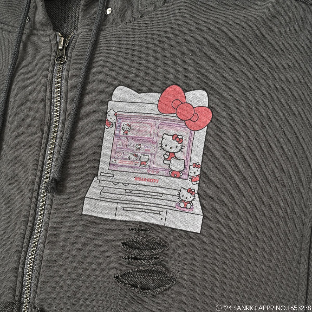 QOOZA × Sanrio HELLO KITTY / KITTY collaboration hoodie Gray Japan