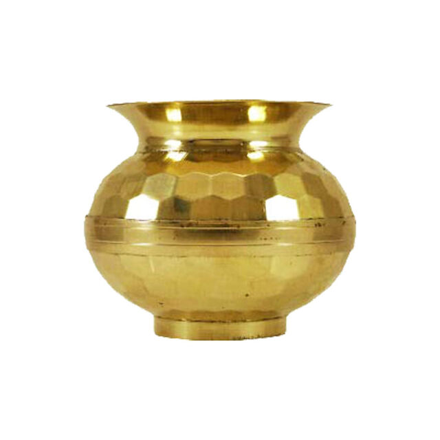 Indian Traditional Pure Brass Lota Golden Color For Temple Pooja 8x8x7.5 cm