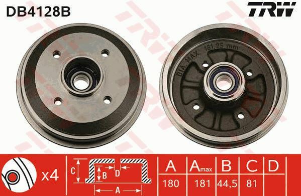 Tambour de frein arrière TRW pour Peugeot 306 1.9 SLD et Citroën Xsara 1.8 i