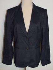 Talbots Sz 8 Blazer Wool Silk Blue Pinstriped Button Long Sleeve Lined Jacket