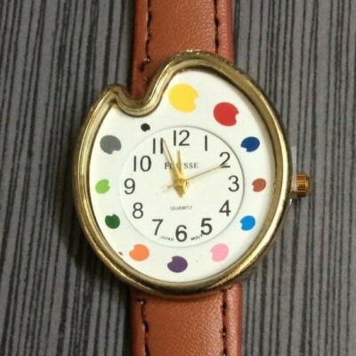 Finesse Women's Watch Art Lovers Pallette White Dial on Brown Leather Strap Band