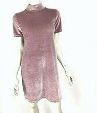 Madewell Velvet Mockneck Shift Dress Frosty Mauve Short Sleeve Stretch Women S