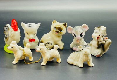 Animal Figurines 8 Lot Pig Koala Bear Cat Squirrel Dog Chicken Porcelain Ceramic