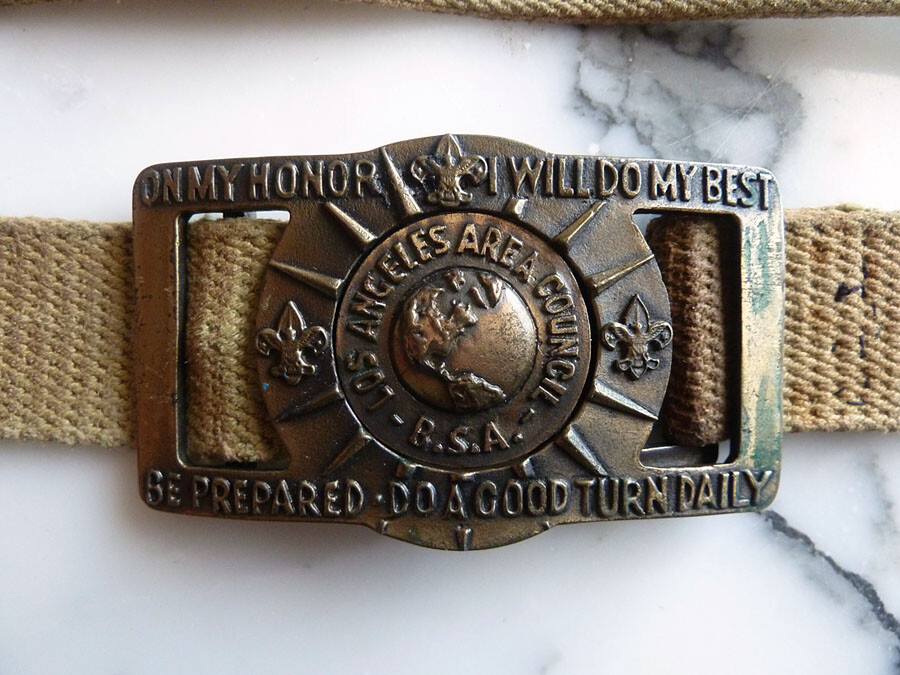 Vintage BOY SCOUT belt with 2PC brass BUCKLE Los Angeles Area Council