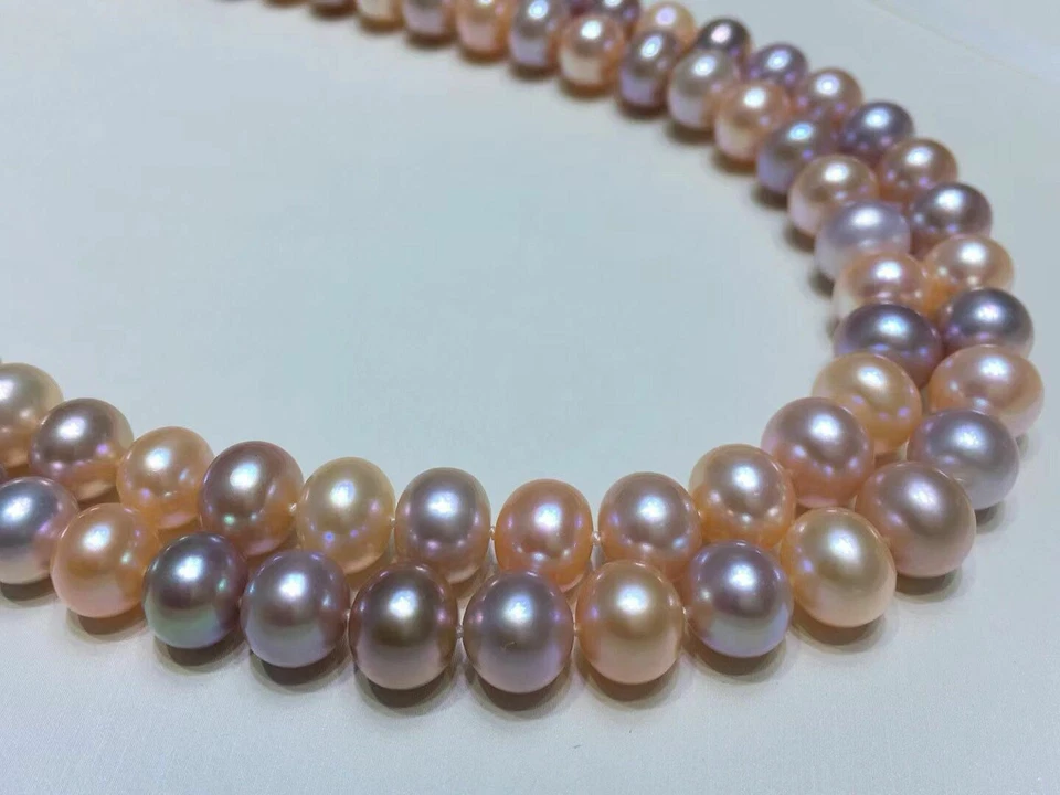Precioso collar de perlas multicolor mar sur 8-9 mm 18"19"(MR) de dos hebras Foto 3 de 4