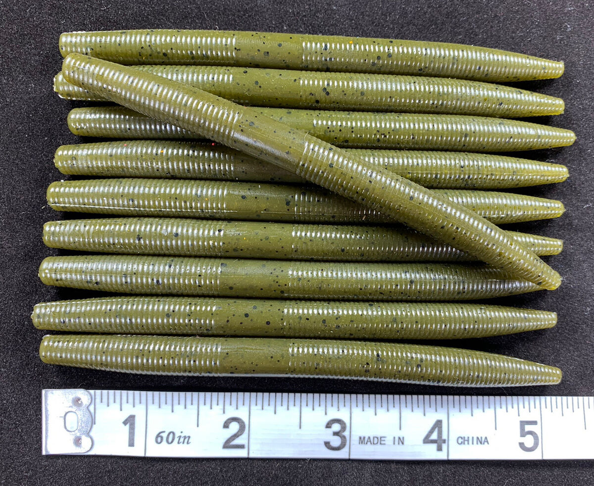 12pc 5 inch Green pumpkin Senko Style worms Bass Fishing Stick bait Soft  Plastic