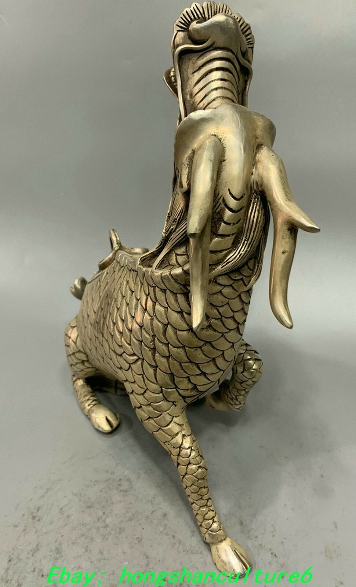 Qianlong Marked Silver Dragon Kylin Qilin Kirin Beast Zun Incense