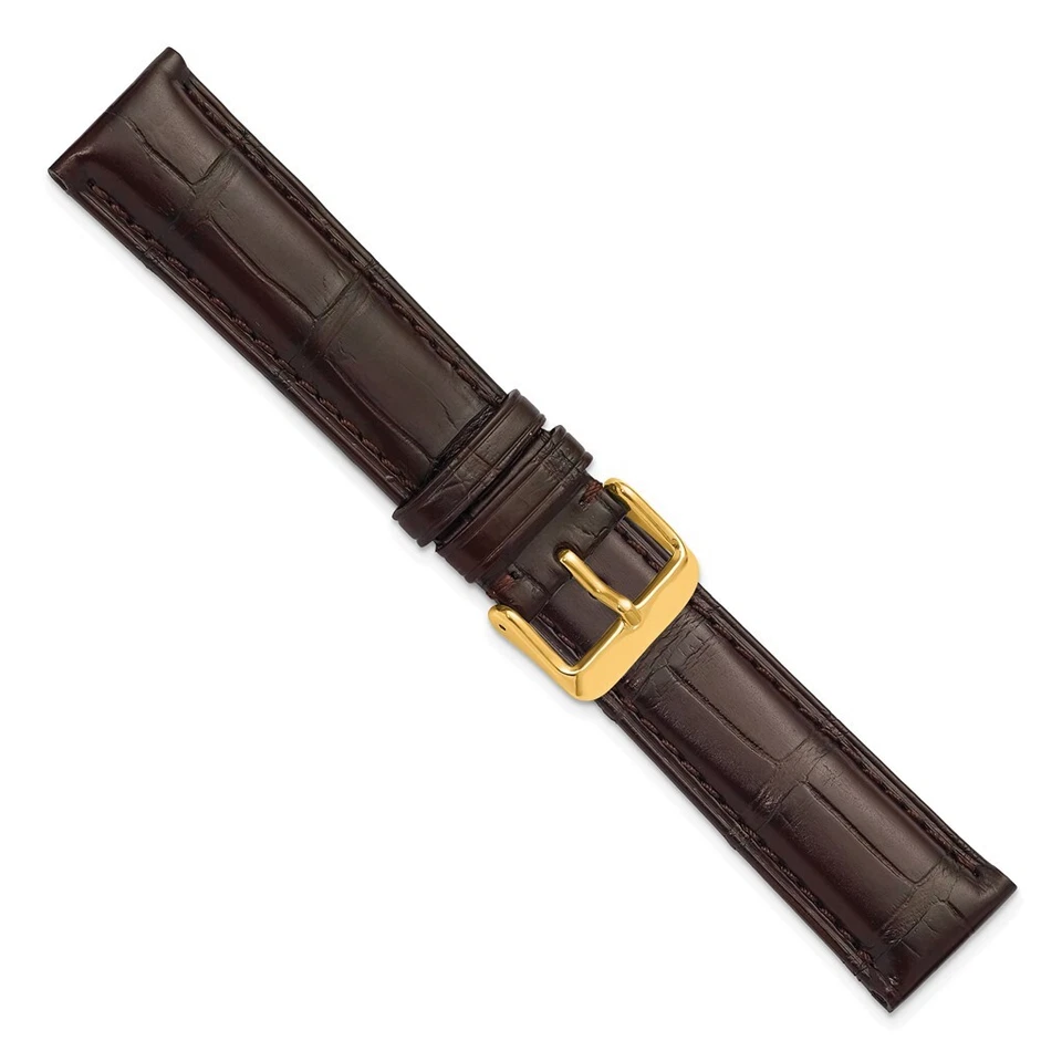DeBeer 18mm Genuine Alligator Matte Brown Gold-tone Buckle Watch Band - Image 4 of 4