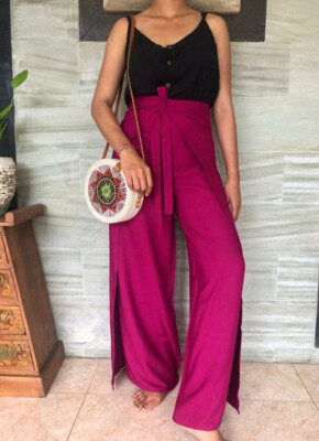 Hippie Women's Palazzo Pant, Wrap Tie Art To Wear Casual,cotton Wrap Pant  PINK