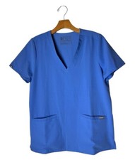 Figs Shirt Women Small Blue Casma Three Pocket Short Sleeve Scrub Top Medical