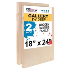U.S. Art Supply Unfinished Cradled Wood Panels for Painting, 2 Pack of 18x24 ...