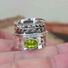 Peridot Solid 925 Sterling Silver Handmade Women Spinner Ring, All Size M1473
