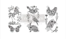 New Redesign With Prima "Scribbled Animals" Mini Decor Transfer, Floral Decal 