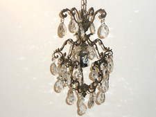 LAMPADARIO ANTICO VINTAGE IN BRONZO E GOCCE DI CRISTALLO SFACCETTATO SALOTTO