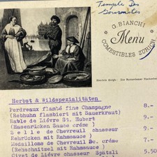 1952 G Bianchi Temple des Sourates Ristorante Menù Comestibile Zurigo Svizzera