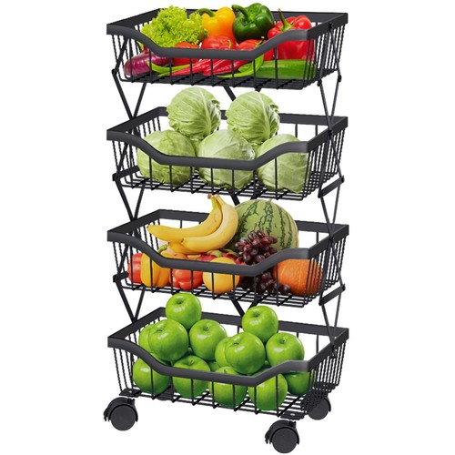 Gsiekare 4-Tier Stackable Fruit Basket With Wheels - Metal Wire Kitchen Organizer, 15.7x11.8x28.7 In - View #11