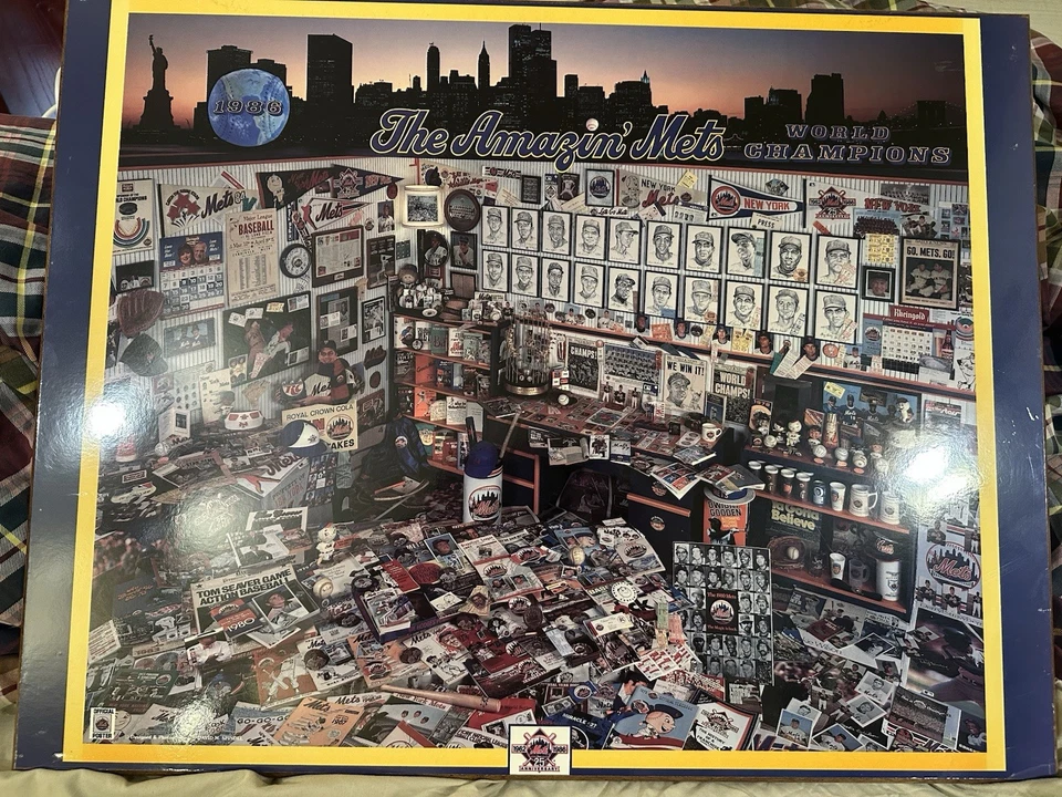VINTAGE NY METS 1962-1986 COMMEMORATIVE MEMORABILIA FRAMED POSTER   - Image 2 of 4