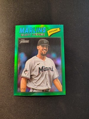 EURY PEREZ 2026 Topps Heritage Chrome Green Refractor /99 MARLINS #18