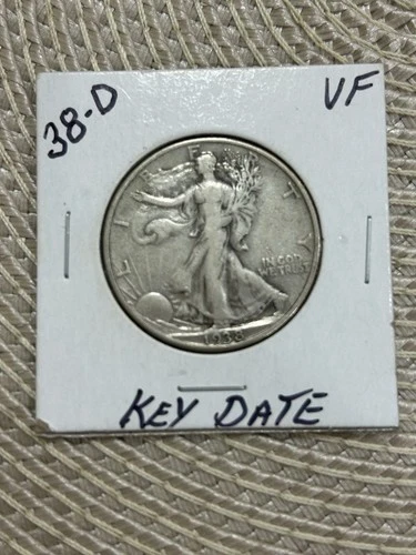 1938-D Walking Liberty Silver Half Dollar Choice Very Fine VF+ Key Date 50c
