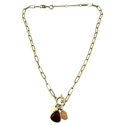 Ann Taylor LOFT Rose Quartz Bezel Charms Toggle Bar Paperclip Chain 19'' Necklace