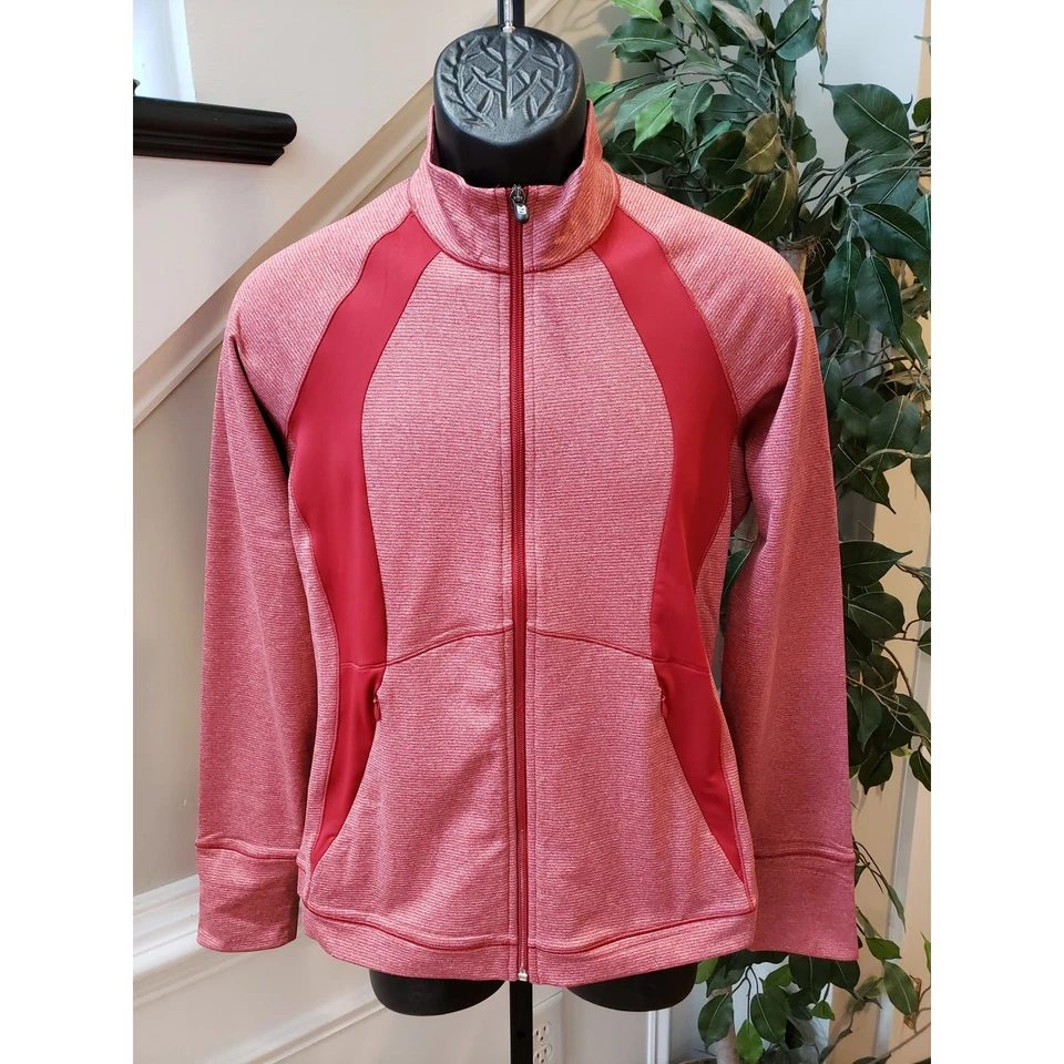 Cutter & Buck Jacket Red Women's Size Medium Melange Stripe Large Long Sleeves - Image 2 of 4