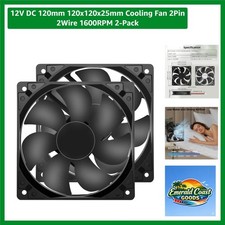12V DC 120mm 120x120x25mm Cooling Fan 2Pin 2Wire 1600RPM 2-Pack