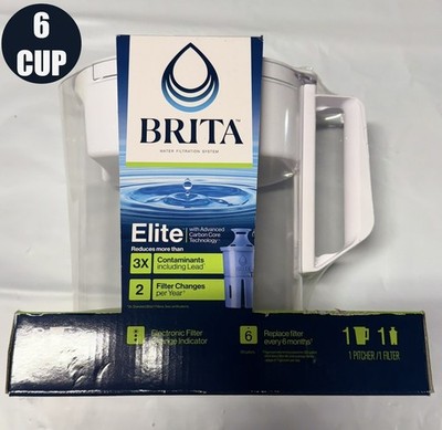 Brita 6-Cup Water Filter Pitcher, w/Elite Filter BPA Free , NEW SEALED , White