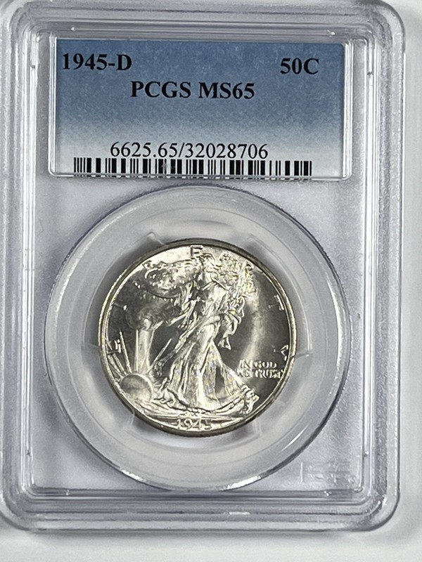 1945-D Walking Liberty Half Dollar : PCGS MS65 Blazing White
