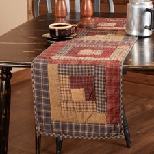 New Primitive Patriotic NAVY RED AMERICANA PATCHWORK QUILTED Table Runner 48"