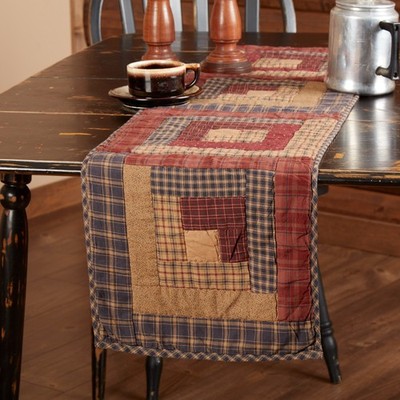 New Primitive Patriotic NAVY RED AMERICANA PATCHWORK QUILTED Table Runner 48''