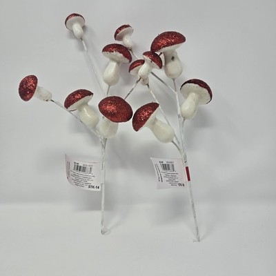 Red Glitter Mushroom Picks   Set of 2   Bloom Room Holiday Floral   Indoor Décor