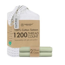 1200TC Supima Cotton Queen Pillowcases, Sateen, Solid, Sage Green