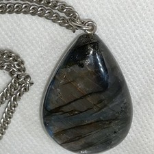 Kette Mit Halbedelstein Anhänger,Länge 30.5 cm,braun-blau-grau,Anhänger4.5 cm