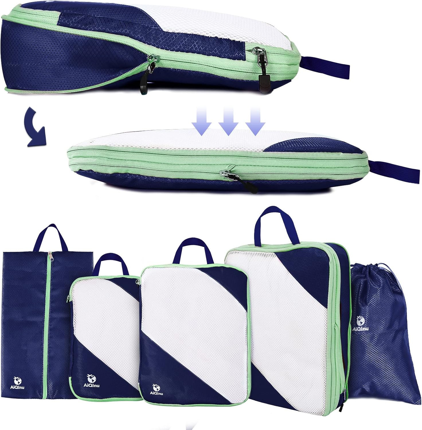 Packing Cubes Compressione Viaggio: 5 Pezzi Salvaspazio per Zaino