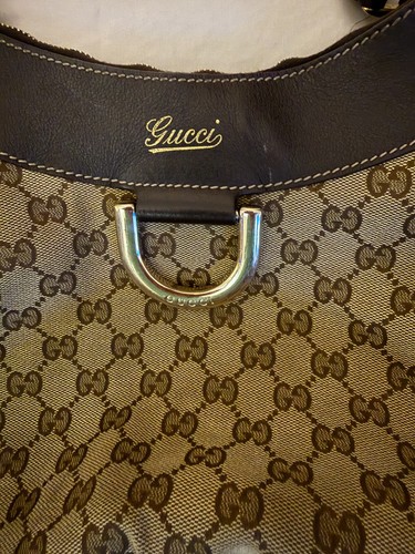 Gucci D Ring Abbey GG Canvas Leather Brown Hand Bag